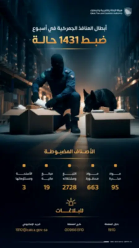 هيئة الزكاة والجمارك تضبط 1431 حالة ممنوعات في منافذ المملكة خلال أسبوع