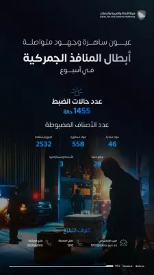 هيئة الزكاة والجمارك تضبط 1455 قضية تهريب ممنوعات خلال أسبوع