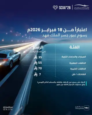 بدء تطبيق الرسوم المحدثة لعبور جسر الملك فهد اليوم