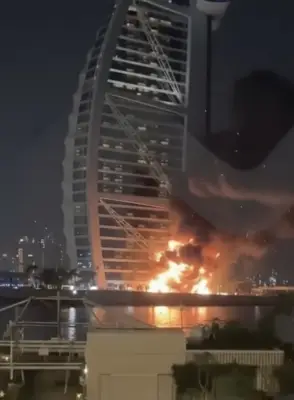 دبي ترفض طائرة مسيرة وتتسبب بشظاياها في حريق محدود ببرج العرب