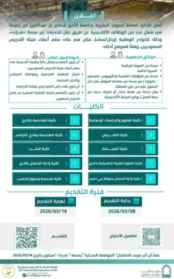 جامعة الأمير سطام تعلن عن وظائف أكاديمية عبر منصة قدرات للكفاءات الوطنية
