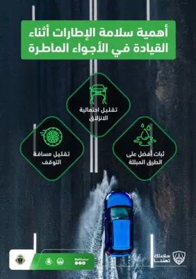 المرور السعودي يحذر من مخاطر الإطارات السليمة في الأمطار ويؤكد على ضرورة الصيانة