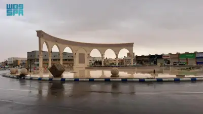 أمطار متوسطة تغطي محافظة طريف وضواحيها في الحدود الشمالية