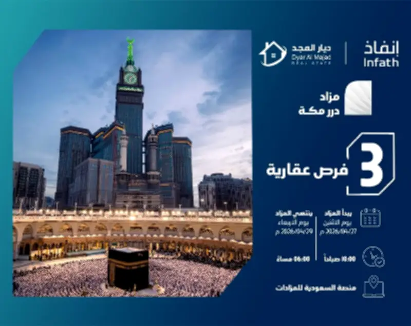 مزاد إلكتروني لـ 3 فرص عقارية نادرة في مكة المكرمة