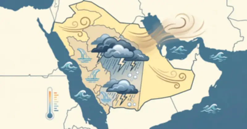 أمطار رعدية ورياح نشطة في معظم مناطق المملكة اليوم