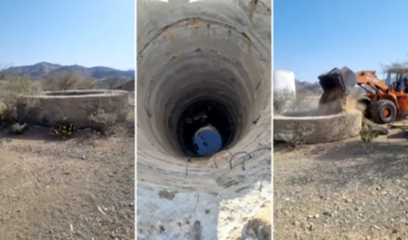 ردم بئر مكشوفة في مركز البيضاء لحماية المارة من المخاطر البيئية