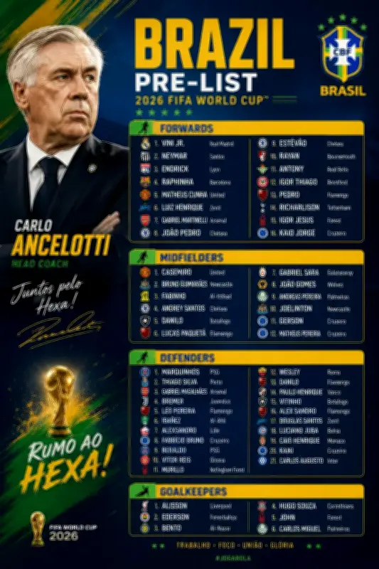 أنشيلوتي يعلن قائمة البرازيل الأولية لكأس العالم 2026 بنيمار وثلاثي روشن