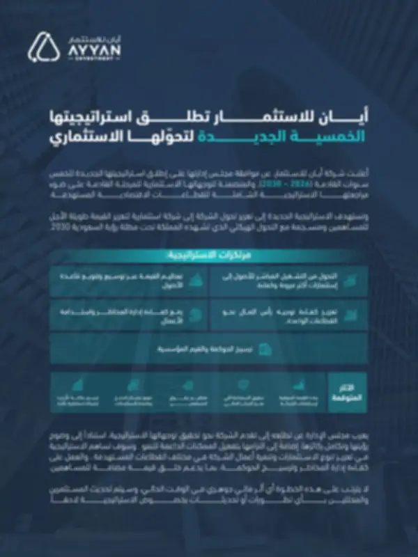 أيان للاستثمار تطلق إستراتيجيتها الخمسية 2026-2030 لتعزيز العوائد