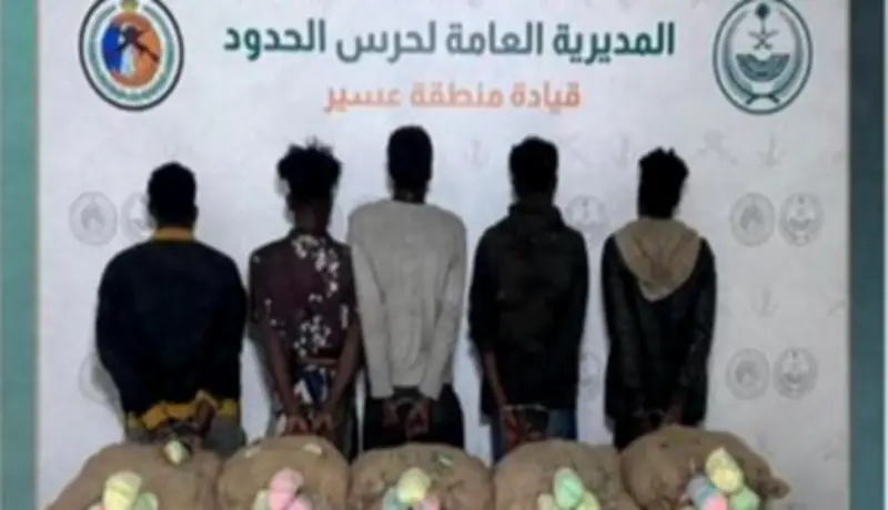 القبض على 5 مخالفين إثيوبيين لتهريب 100 كجم من القات بعسير