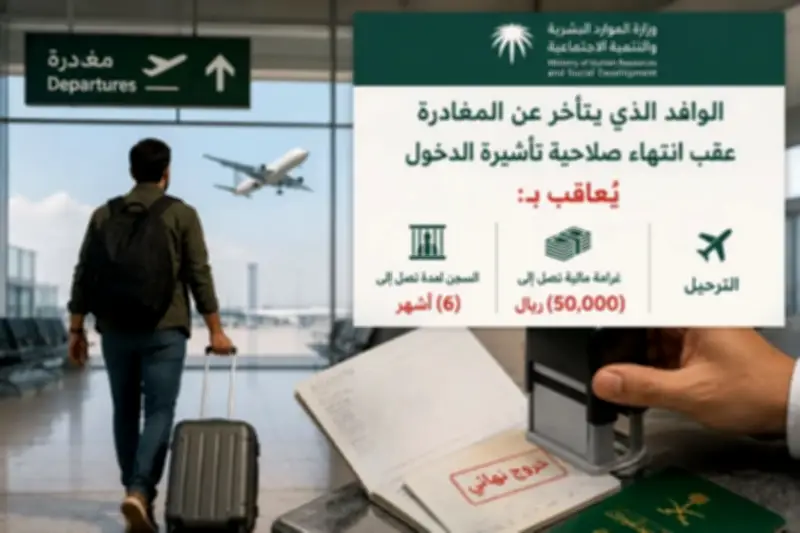 غرامة 50 ألف ريال والسجن 6 أشهر للوافد المتأخر عن مغادرة المملكة بعد انتهاء التأشيرة