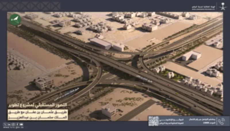 الهيئة الملكية بالرياض تبدأ تنفيذ 7 جسور لرفع استيعاب محور عثمان بن عفان إلى 500 ألف مركبة يومياً