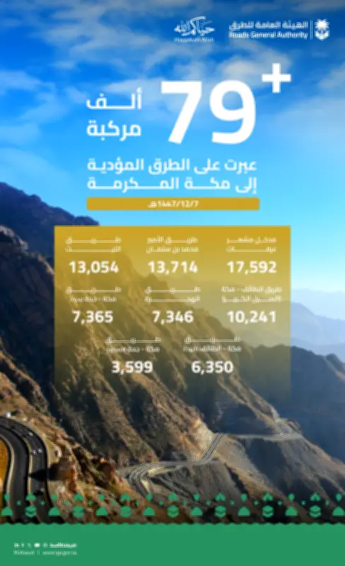 عبور 79 ألف مركبة إلى مكة في يوم واحد لتهيئة حركة حجاج 1447هـ