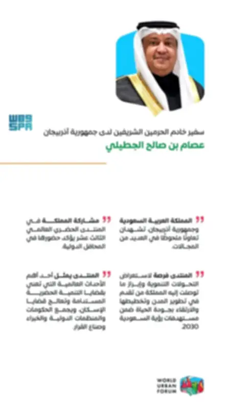 السفير الجطيلي يؤكد عمق العلاقات السعودية الأذربيجانية في منتدى حضري