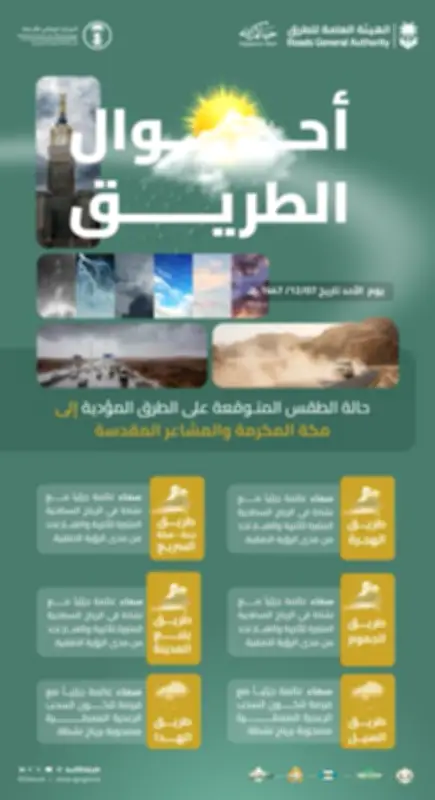 حالة الطقس على طرق مكة: غبار وأمطار رعدية وتحذيرات للسائقين