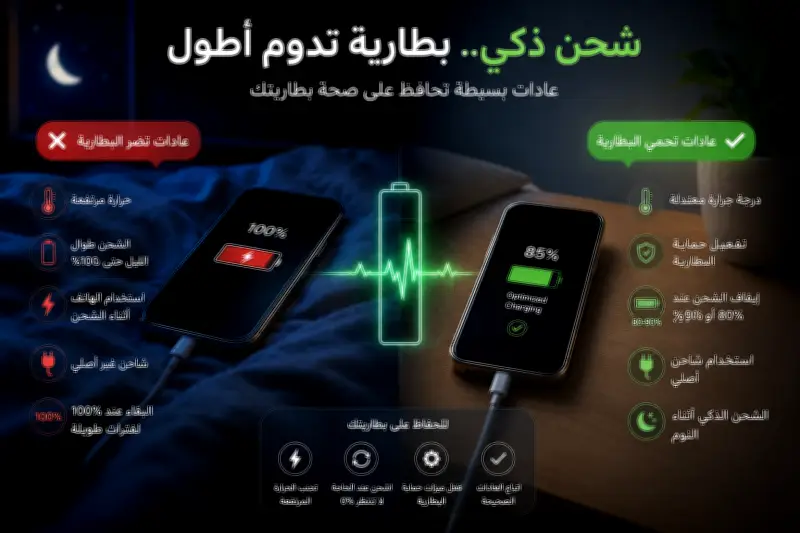 هل شحن الهاتف طوال الليل يضر البطارية؟ نصائح للحماية