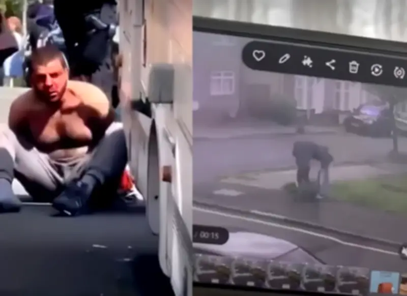 بالفيديو: شاب يباغت فتاة ويطعنها بسكين في رقبتها من الخلف وسط شارع عام في بريطانيا