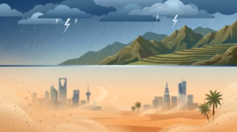 أمطار رعدية على مرتفعات جازان وعسير والباحة وأتربة تضرب الرياض والشرقية