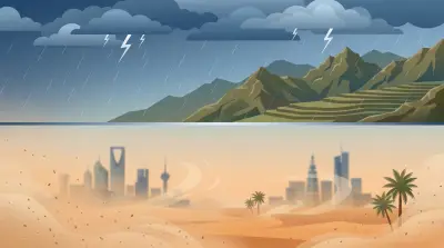 أمطار رعدية على مرتفعات جازان وعسير والباحة وأتربة تضرب الرياض والشرقية