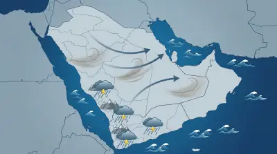 أمطار رعدية على مرتفعات 4 مناطق ورياح نشطة تطال 7 أخرى