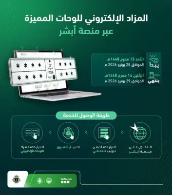 المرور يفتح مزاد اللوحات المميزة إلكترونياً عبر منصة أبشر